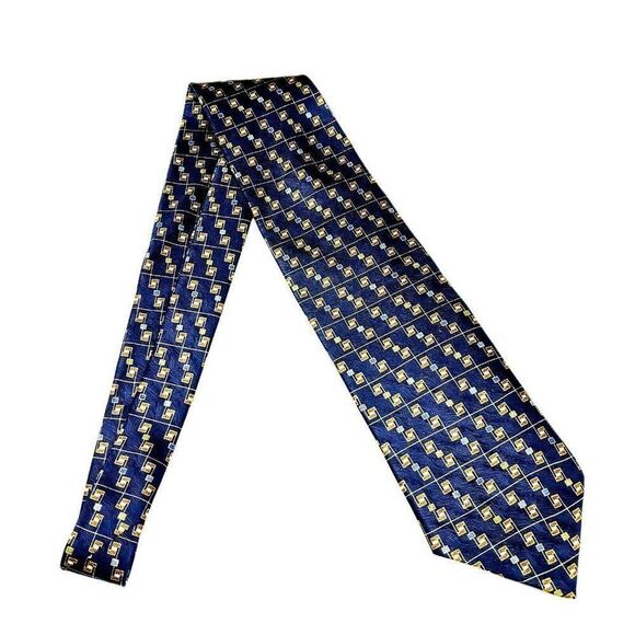 Savile Row Silk Tie Print Blue Geometric - Picture 6 of 6